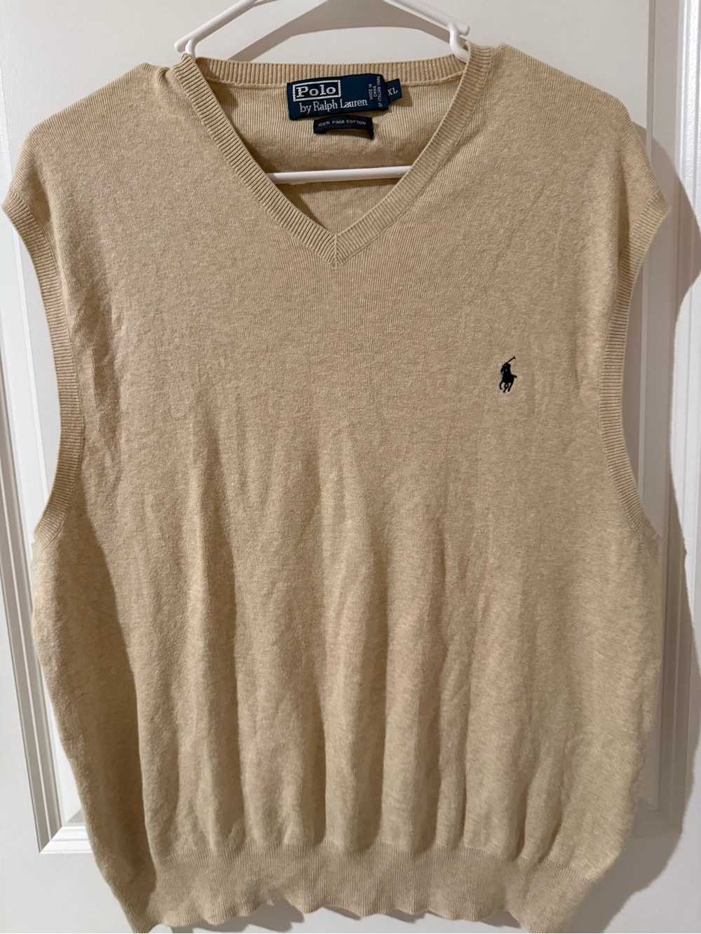 Ralph Lauren Men’s V-Neck Sweater Vest - Beige with Navy Pony